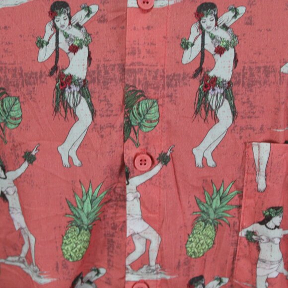Button Down Surf Shirt - Pink with Hula Grils by Psycho Tuna - Men's XL - Picture 6 of 10